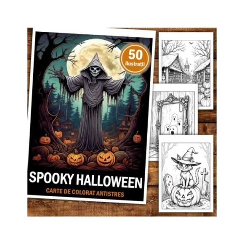 Carti si Birotica - Carti - Carti pentru copii - Carti de colorat - Carte de colorat antistres , 50 de ilustratiiSpooky Halloween, 106 pagini, A5 - Infinity.ro