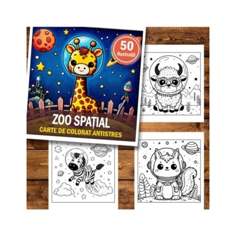 Carti si Birotica - Carti - Carti pentru copii - Carti de colorat - Carte de colorat antistres , 50 de ilustratii Zoo Spatial, 106 pagini, A5 - Infinity.ro