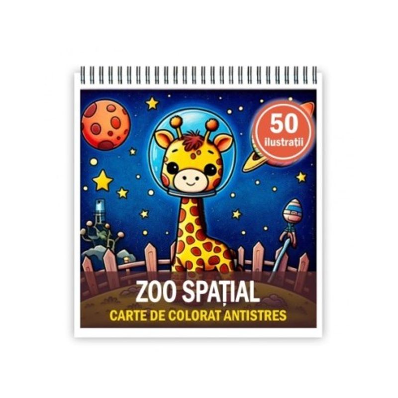 Carti si Birotica - Carti - Carti pentru copii - Carti de colorat - Carte de colorat antistres , 50 de ilustratii Zoo Spatial, 106 pagini, A5 - Infinity.ro