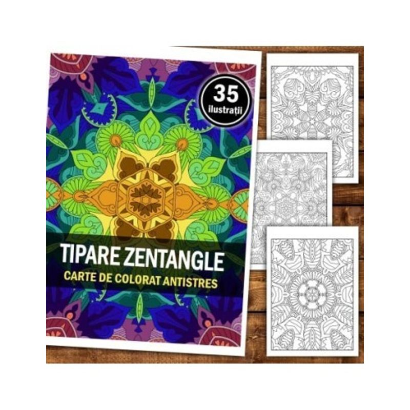 Carti si Birotica - Carti - Carti pentru copii - Carti de colorat - Carte de colorat antistres, 35 de ilustratii Tipare Zentangle, A5 - Infinity.ro