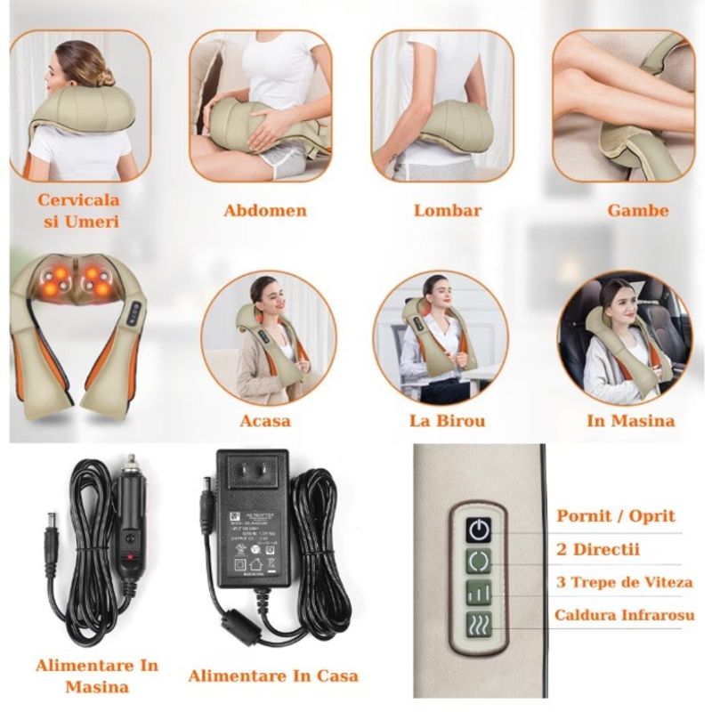 Ingrijire personala si Cosmetice - Sanatate si wellness - Articole wellness - Aparate si dispozitive de masaj - Aparat de masaj cervical Shiatsu Medisana NM860 88942, 4 capete rotative - Infinity.ro