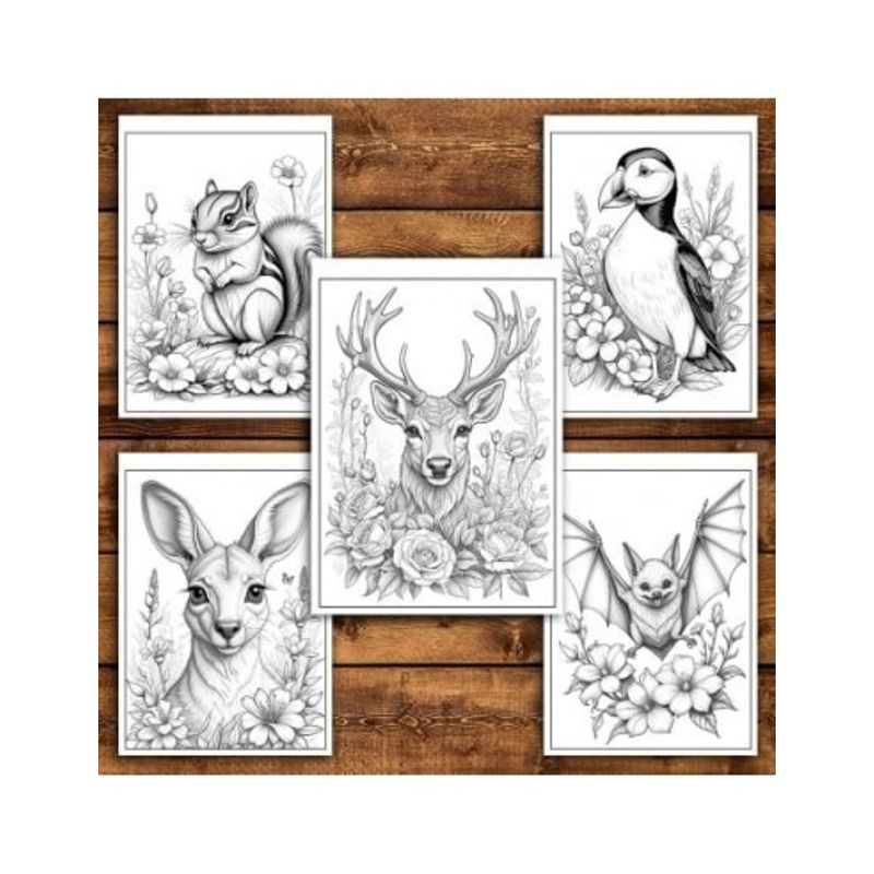 Carti si Birotica - Carti - Carti pentru copii - Carti de colorat - Carte de colorat antistres, 50 de ilustratii Animale cu Flori - Editia Premium - Volumul I, A5 - Infinity.ro