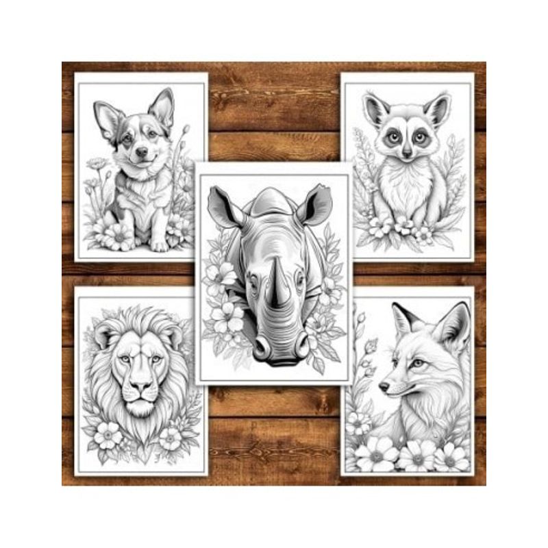 Carti si Birotica - Carti - Carti pentru copii - Carti de colorat - Carte de colorat antistres, 50 de ilustratii Animale cu Flori - Editia Premium - Volumul I, A5 - Infinity.ro