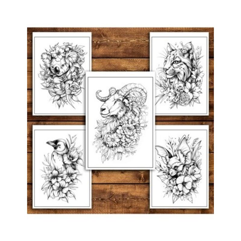Carti si Birotica - Carti - Carti pentru copii - Carti de colorat - Carte de colorat antistres, 50 de ilustratii Animale Florale - Editia Premium, A5 - Infinity.ro
