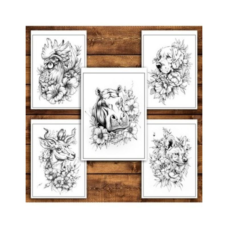 Carti si Birotica - Carti - Carti pentru copii - Carti de colorat - Carte de colorat antistres, 50 de ilustratii Animale Florale - Editia Premium, A5 - Infinity.ro