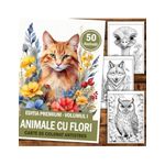 Carti si Birotica - Carti - Carti pentru copii - Carti de colorat - Carte de colorat antistres, 50 de ilustratii Animale cu Flori - Editia Premium - Volumul I, A5 - Infinity.ro