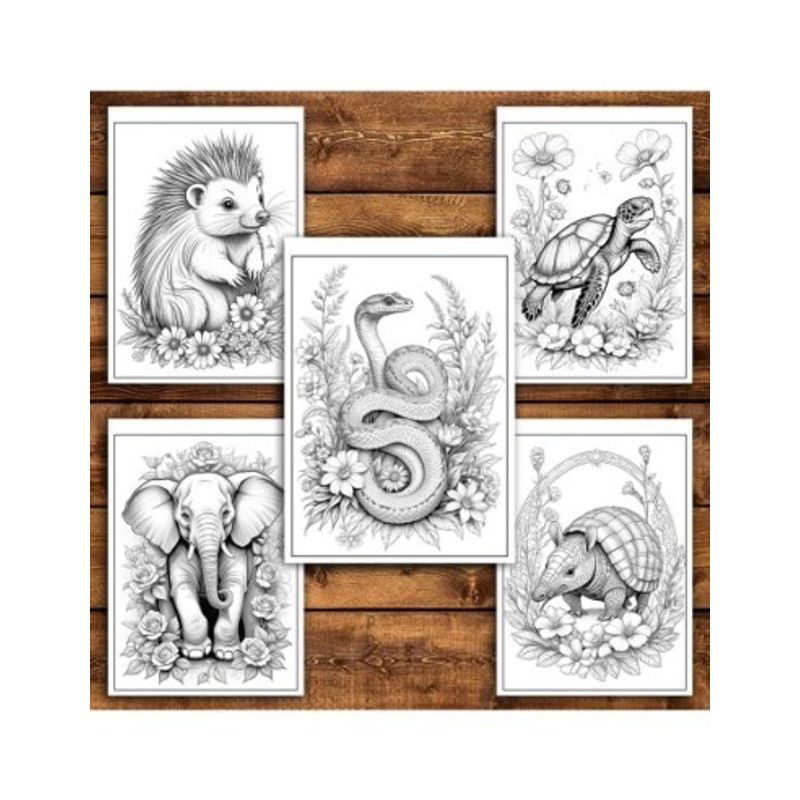 Carti si Birotica - Carti - Carti pentru copii - Carti de colorat - Carte de colorat antistres, 50 de ilustratii Animale cu Flori - Editia Premium - Volumul II, A5 - Infinity.ro