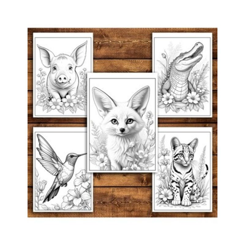 Carti si Birotica - Carti - Carti pentru copii - Carti de colorat - Carte de colorat antistres, 50 de ilustratii Animale cu Flori - Editia Premium - Volumul II, A5 - Infinity.ro