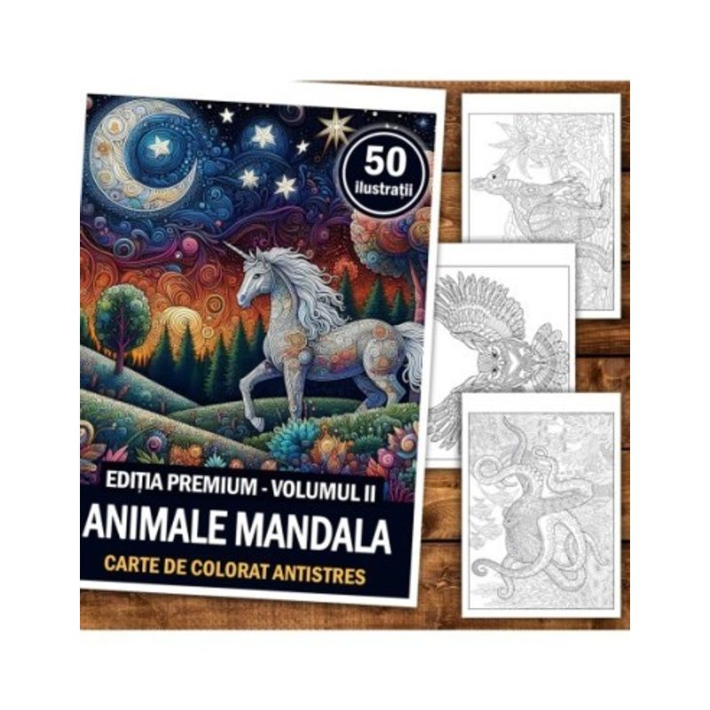 Carti si Birotica - Carti - Carti pentru copii - Carti de colorat - Carte de colorat antistres, 50 de ilustratii Animale Mandala - Editia Premium - Volumul II, A5 - Infinity.ro