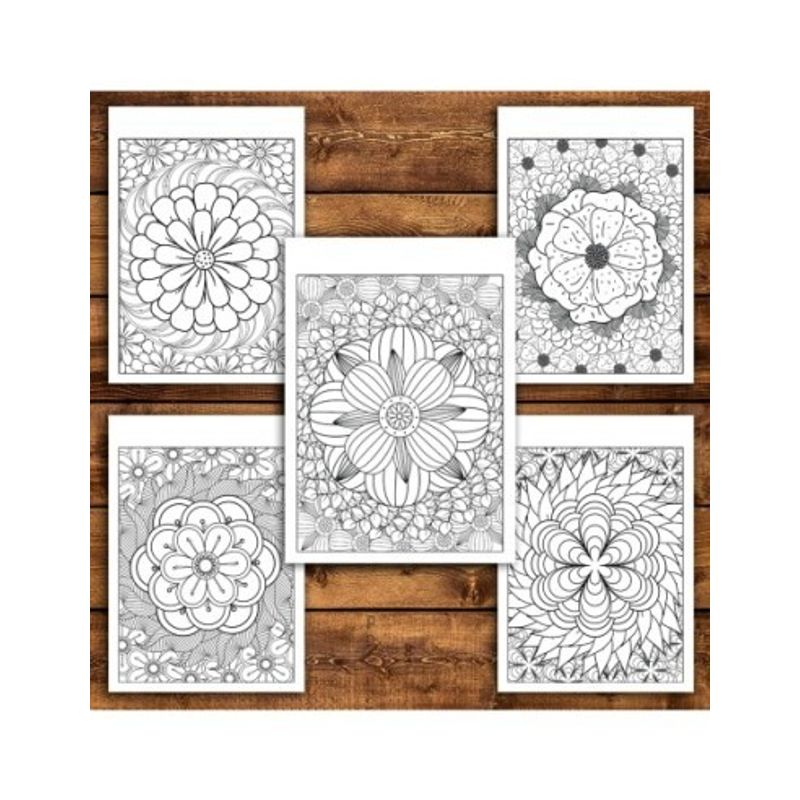 Carti si Birotica - Carti - Carti pentru copii - Carti de colorat - Carte de colorat antistres, 50 de ilustratii Mandale cu Flori - Volumul I, A5 - Infinity.ro