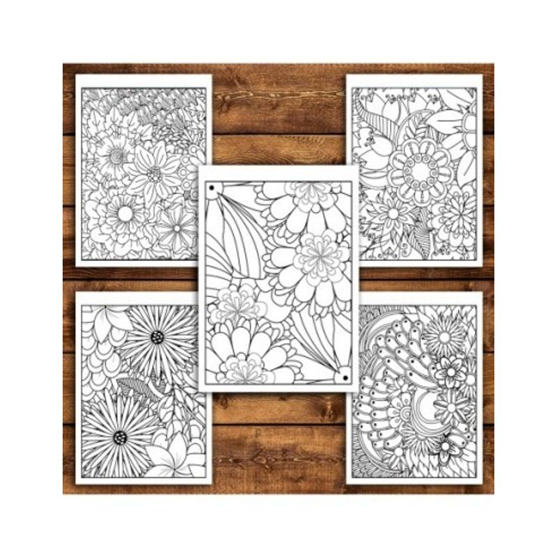 Carti si Birotica - Carti - Carti pentru copii - Carti de colorat - Carte de colorat antistres, 50 de ilustratii Tipare cu Flori, A5 - Infinity.ro