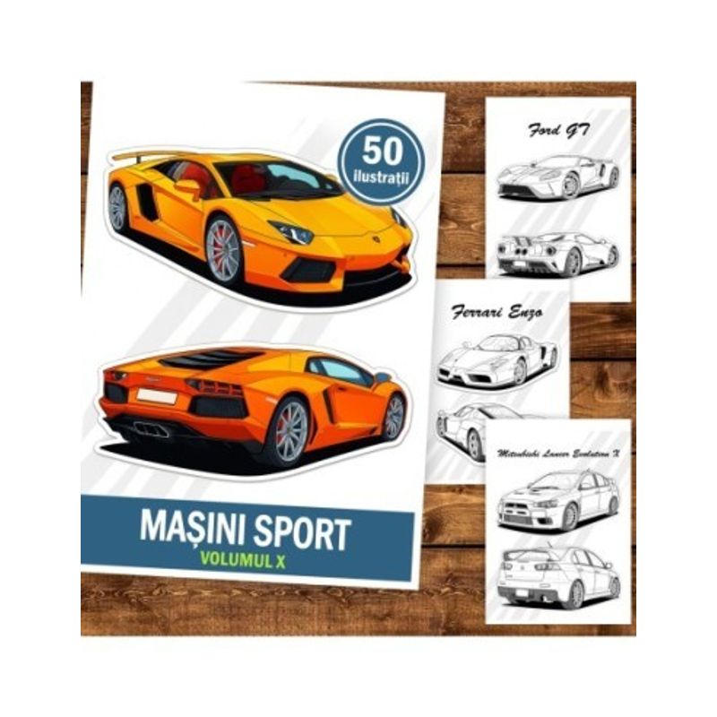 Carti si Birotica - Carti - Carti pentru copii - Carti de colorat - Carte de colorat antistres, 50 de ilustratii Masini Sport - Volumul X, 106 pagini, A5 - Infinity.ro