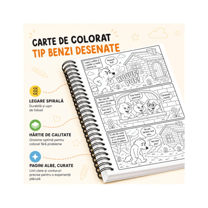 Carti si Birotica - Carti - Carti pentru copii - Carti de colorat - Carte de colorat cu benzi desenate pentru copii, Povesti clasice, 7 povesti ilustrate, 86 pagini, A4 - Infinity.ro