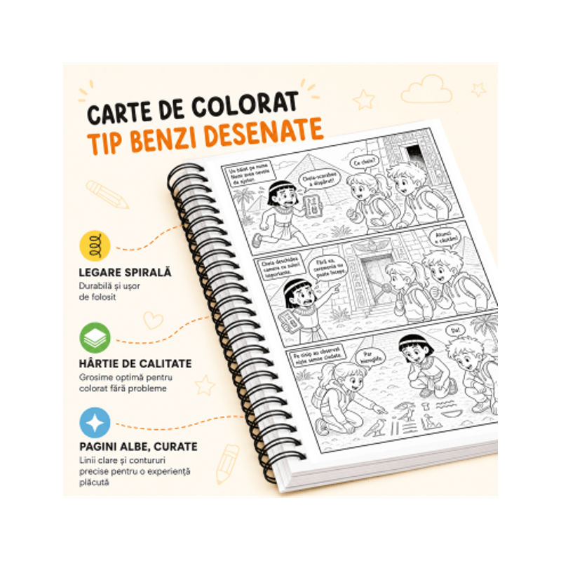 Carti si Birotica - Carti - Carti pentru copii - Carti de colorat - Carte de colorat cu benzi desenate pentru copii, Portalul Timpului, 5 povesti ilustrate, 56 pagini, A4 - Infinity.ro