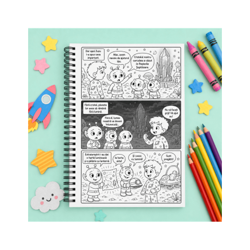 Carti si Birotica - Carti - Carti pentru copii - Carti de colorat - Carte de colorat cu benzi desenate pentru copii, Lumea aventurilor, 9 povesti ilustrate, 94 pagini, A5 - Infinity.ro