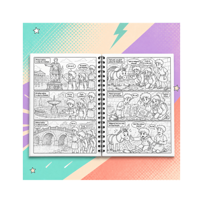 Carti si Birotica - Carti - Carti pentru copii - Carti de colorat - Carte de colorat cu benzi desenate pentru copii, Portalul Timpului, 5 povesti ilustrate, 56 pagini, A4 - Infinity.ro