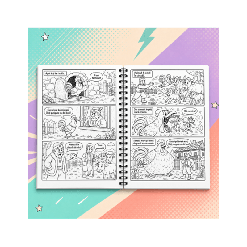 Carti si Birotica - Carti - Carti pentru copii - Carti de colorat - Carte de colorat cu benzi desenate pentru copii, Povesti Romanesti, 5 povesti ilustrate, 94 pagini, A5 - Infinity.ro