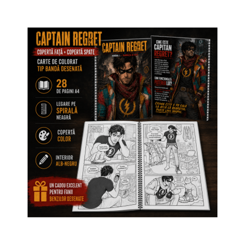 Carti si Birotica - Carti - Carti pentru copii - Carti de colorat - Carte de colorat cu benzi desenate, Captain Regret - Volumul I, 34 pagini, A4 - Infinity.ro