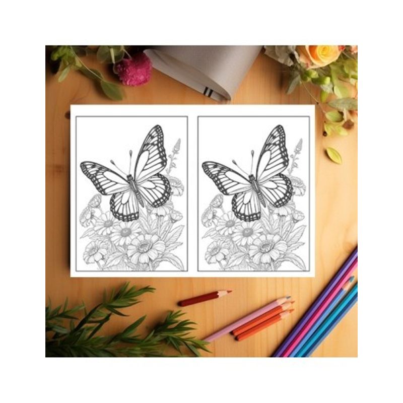 Carti si Birotica - Carti - Carti pentru copii - Carti de colorat - Carte de colorat Dual Vision, 40x2 ilustratii cu Fluturasi si Flori, 86 pagini, A5 - Infinity.ro