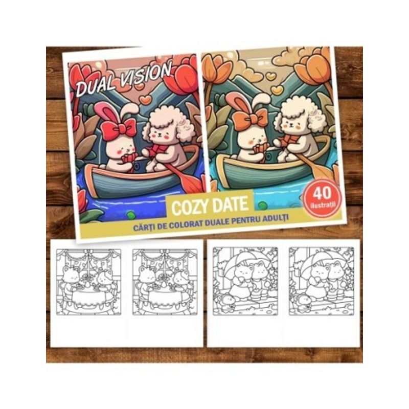 Carti si Birotica - Carti - Carti pentru copii - Carti de colorat - Carte de colorat Dual Vision, 40x2 ilustratii cu Cozy Date, 86 pagini, A5 - Infinity.ro