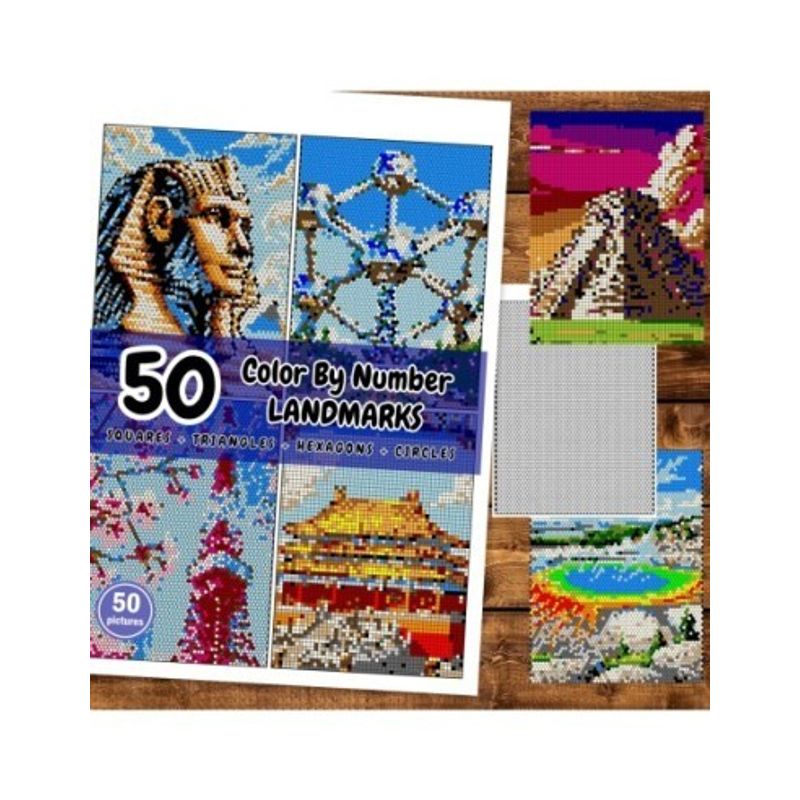 Carti si Birotica - Carti - Carti pentru copii - Carti de colorat - Carte de colorat cu numere, color by number, 50 de ilustratii Landmarks, 106 pagini, A4 - Infinity.ro