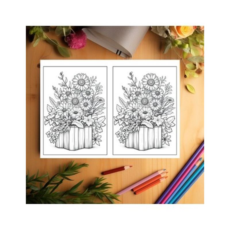 Carti si Birotica - Carti - Carti pentru copii - Carti de colorat - Carte de colorat Dual Vision, 50x2 ilustratii cu Aranjamente Florale, 106 pagini, A5 - Infinity.ro