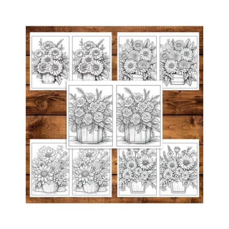 Carti si Birotica - Carti - Carti pentru copii - Carti de colorat - Carte de colorat Dual Vision, 50x2 ilustratii cu Aranjamente Florale, 106 pagini, A5 - Infinity.ro