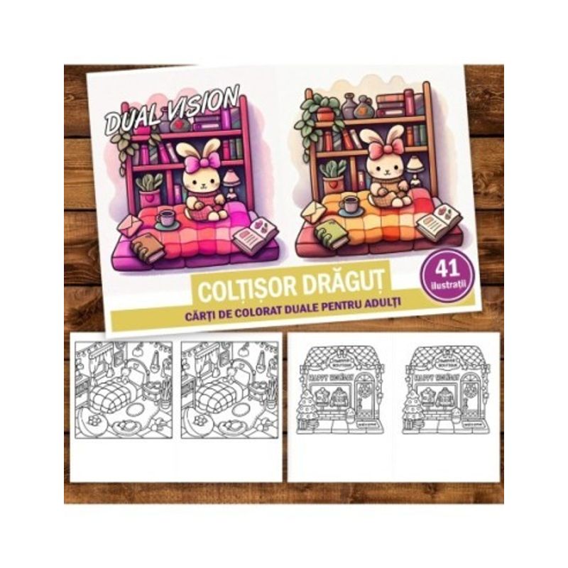 Carti si Birotica - Carti - Carti pentru copii - Carti de colorat - Carte de colorat Dual Vision, 41x2 ilustratii cu Coltisor Dragut, 88 pagini, A5 - Infinity.ro