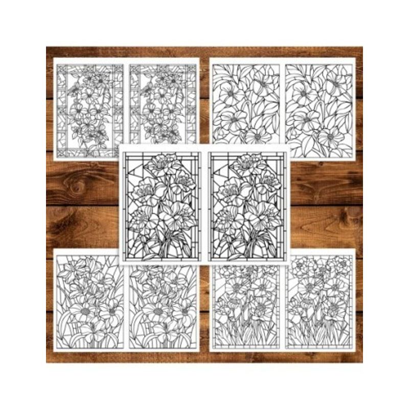 Carti si Birotica - Carti - Carti pentru copii - Carti de colorat - Carte de colorat Dual Vision, 40x2 ilustratii cu Vitralii cu Flori, 86 pagini, A5 - Infinity.ro