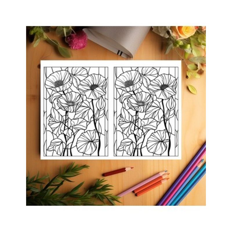 Carti si Birotica - Carti - Carti pentru copii - Carti de colorat - Carte de colorat Dual Vision, 40x2 ilustratii cu Vitralii cu Flori, 86 pagini, A5 - Infinity.ro