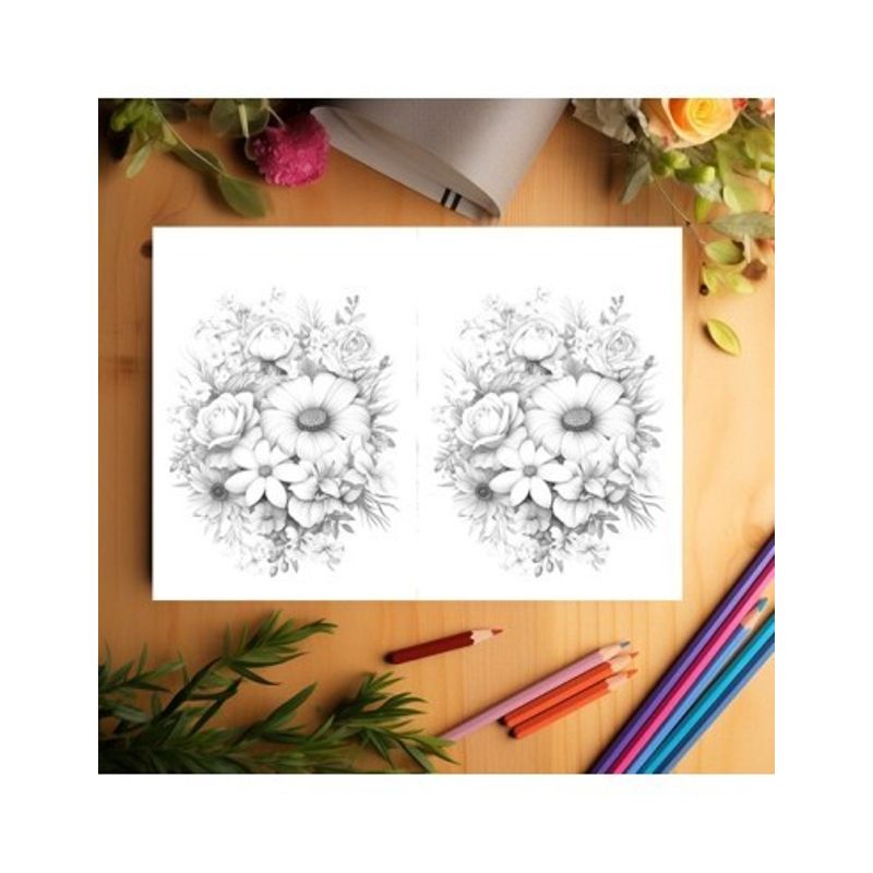 Carti si Birotica - Carti - Carti pentru copii - Carti de colorat - Carte de colorat Dual Vision, 50x2 ilustratii cu Buchete de Flori, 106 pagini, A5 - Infinity.ro