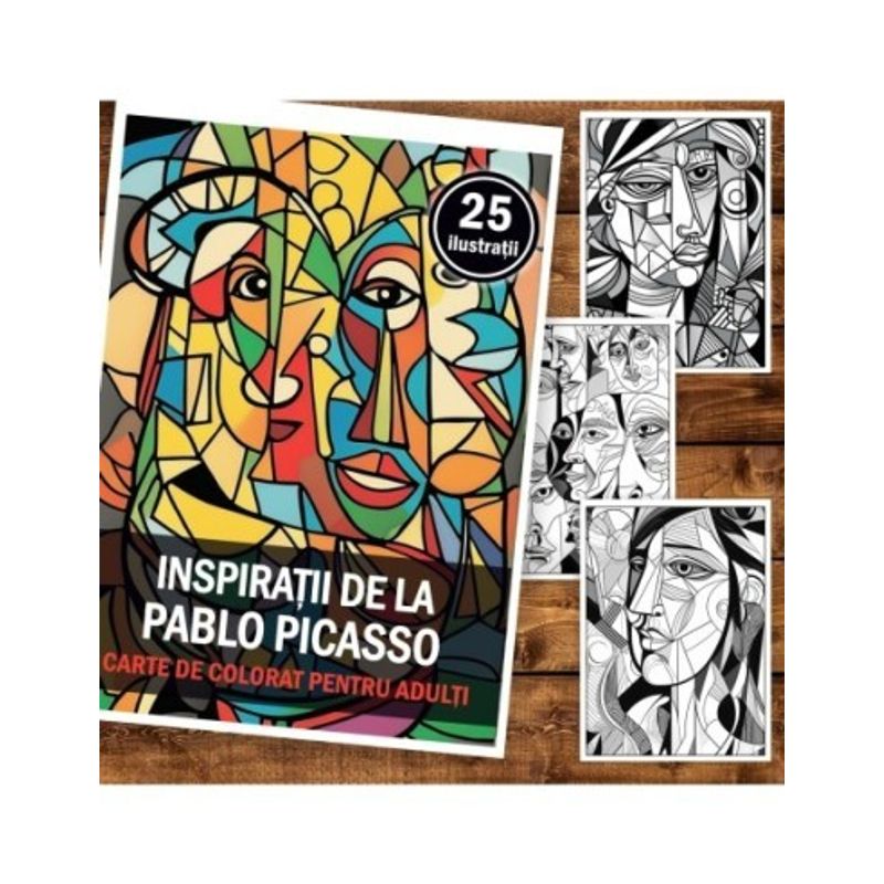 Carti si Birotica - Carti - Carti pentru copii - Carti de colorat - Carte de colorat pentru adulti, 25 de ilustratii, Pablo Picasso, 56 pagini, A5 - Infinity.ro
