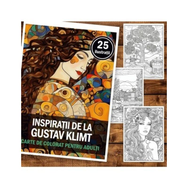 Carti si Birotica - Carti - Carti pentru copii - Carti de colorat - Carte de colorat pentru adulti, 25 de ilustratii, Gustav Klimt, 56 pagini, A5 - Infinity.ro