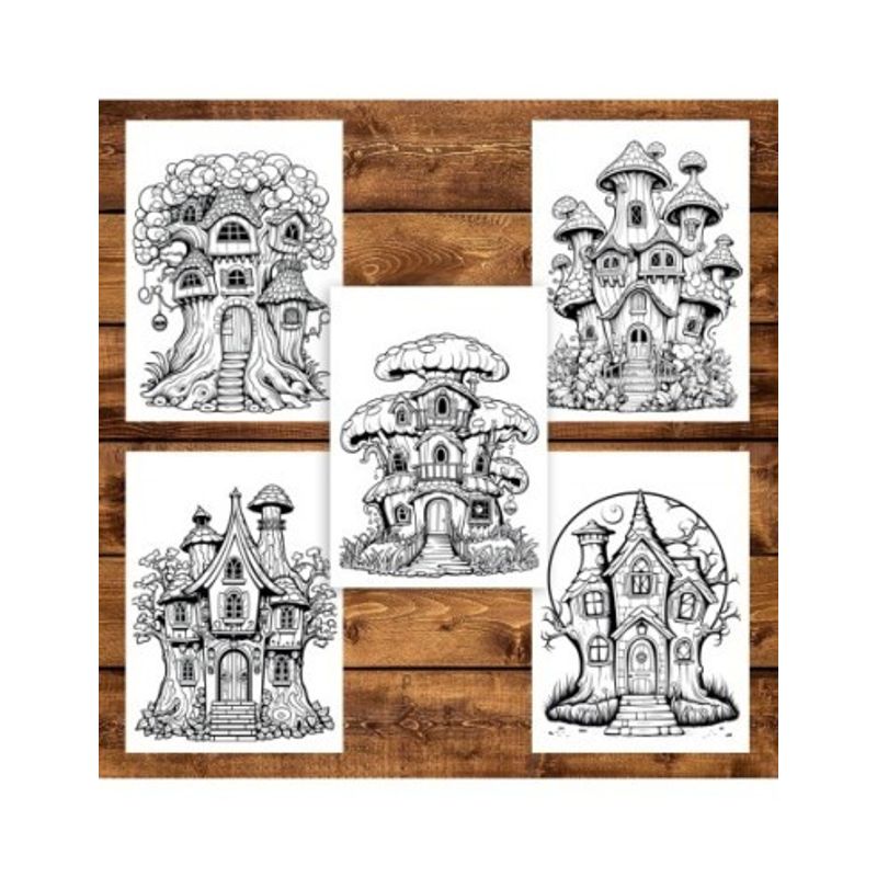 Carti si Birotica - Carti - Carti pentru copii - Carti de colorat - Carte de colorat pentru adulti, 38 de ilustratii, Case magice, 86 pagini, A5 - Infinity.ro