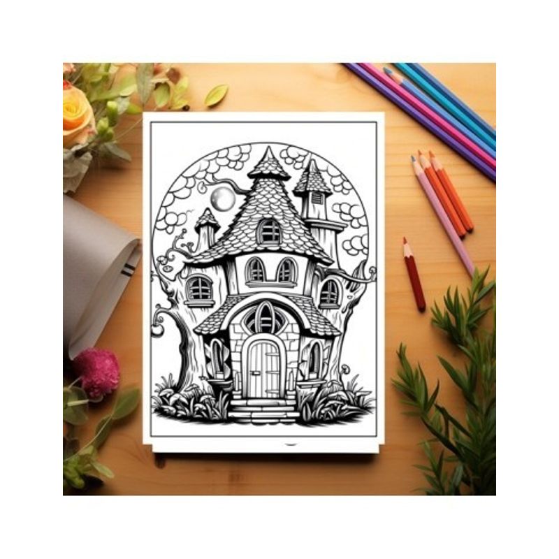 Carti si Birotica - Carti - Carti pentru copii - Carti de colorat - Carte de colorat pentru adulti, 38 de ilustratii, Case magice, 86 pagini, A5 - Infinity.ro