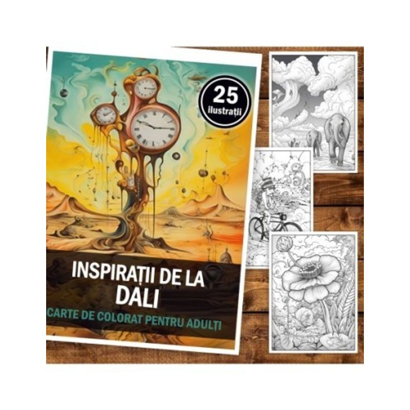 Carti si Birotica - Carti - Carti pentru copii - Carti de colorat - Carte de colorat pentru adulti, 25 de ilustratii, Dali, 56 pagini, A5 - Infinity.ro