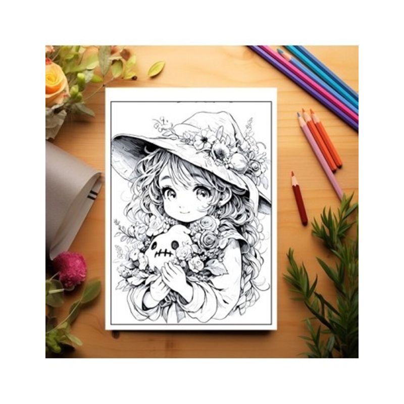 Carti si Birotica - Carti - Carti pentru copii - Carti de colorat - Carte de colorat pentru adulti, 50 de ilustratii Anime Halloween Girls, 106 pagini, A5 - Infinity.ro