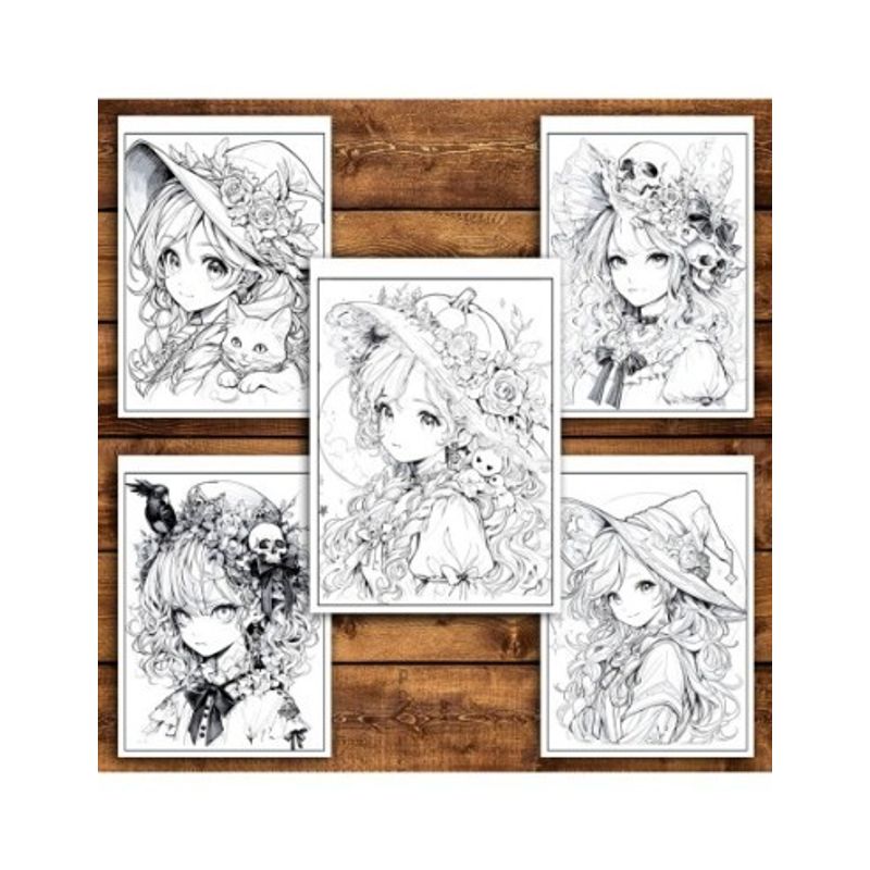 Carti si Birotica - Carti - Carti pentru copii - Carti de colorat - Carte de colorat pentru adulti, 50 de ilustratii Anime Halloween Girls, 106 pagini, A5 - Infinity.ro