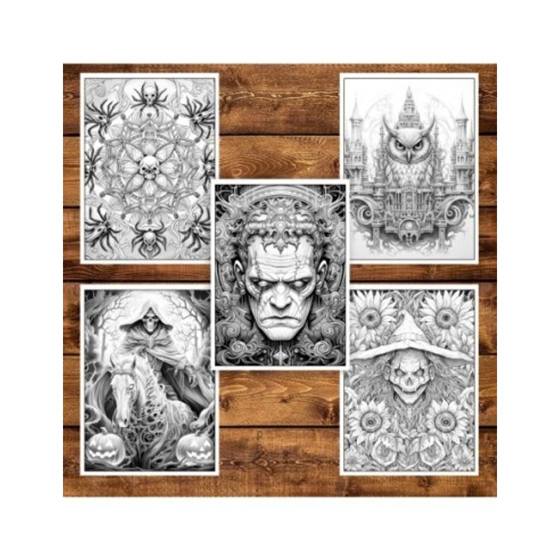 Carti si Birotica - Carti - Carti pentru copii - Carti de colorat - Carte de colorat pentru adulti, 45 de ilustratii, Halloween, 96 pagini, A5 - Infinity.ro