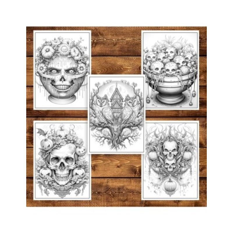 Carti si Birotica - Carti - Carti pentru copii - Carti de colorat - Carte de colorat pentru adulti, 45 de ilustratii, Halloween, 96 pagini, A5 - Infinity.ro