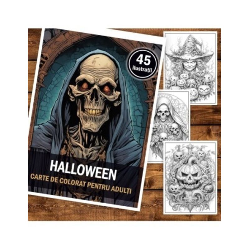 Carti si Birotica - Carti - Carti pentru copii - Carti de colorat - Carte de colorat pentru adulti, 45 de ilustratii, Halloween, 96 pagini, A5 - Infinity.ro