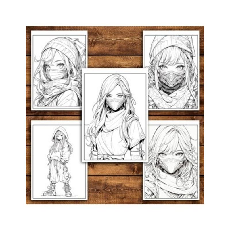 Carti si Birotica - Carti - Carti pentru copii - Carti de colorat - Carte de colorat pentru adulti, 50 de ilustratii Anime Ninja Girls, 106 pagini, A5 - Infinity.ro