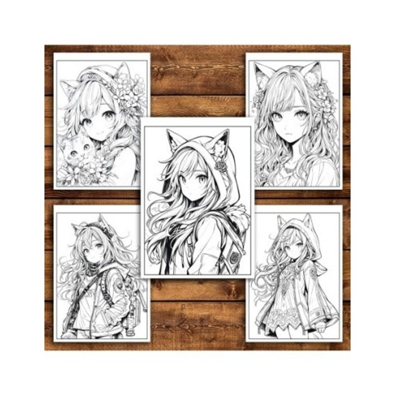 Carti si Birotica - Carti - Carti pentru copii - Carti de colorat - Carte de colorat pentru adulti, 50 de ilustratii Anime Neko Girls, 106 pagini, A5 - Infinity.ro