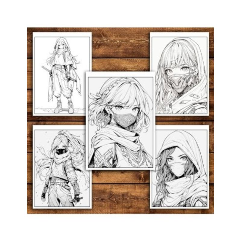 Carti si Birotica - Carti - Carti pentru copii - Carti de colorat - Carte de colorat pentru adulti, 50 de ilustratii Anime Ninja Girls, 106 pagini, A5 - Infinity.ro