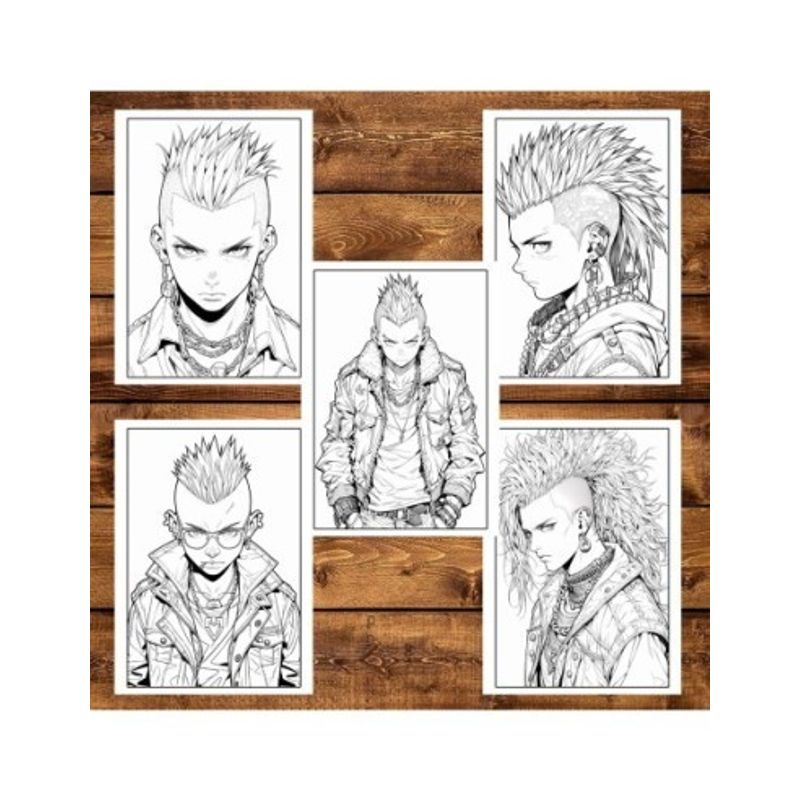 Carti si Birotica - Carti - Carti pentru copii - Carti de colorat - Carte de colorat pentru adulti, 50 de ilustratii Anime Punk Boys, 106 pagini, A5 - Infinity.ro