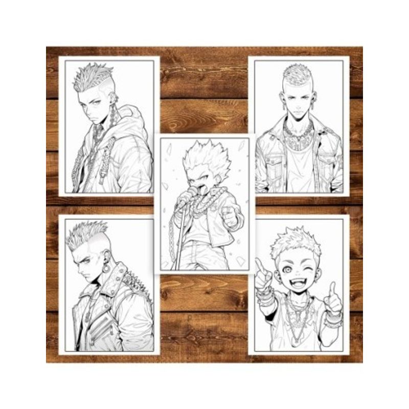 Carti si Birotica - Carti - Carti pentru copii - Carti de colorat - Carte de colorat pentru adulti, 50 de ilustratii Anime Punk Boys, 106 pagini, A5 - Infinity.ro
