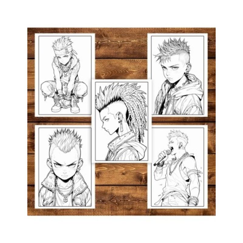 Carti si Birotica - Carti - Carti pentru copii - Carti de colorat - Carte de colorat pentru adulti, 50 de ilustratii Anime Punk Boys, 106 pagini, A5 - Infinity.ro