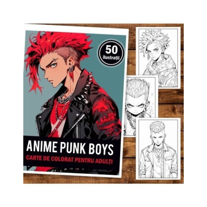 Carti si Birotica - Carti - Carti pentru copii - Carti de colorat - Carte de colorat pentru adulti, 50 de ilustratii Anime Punk Boys, 106 pagini, A5 - Infinity.ro