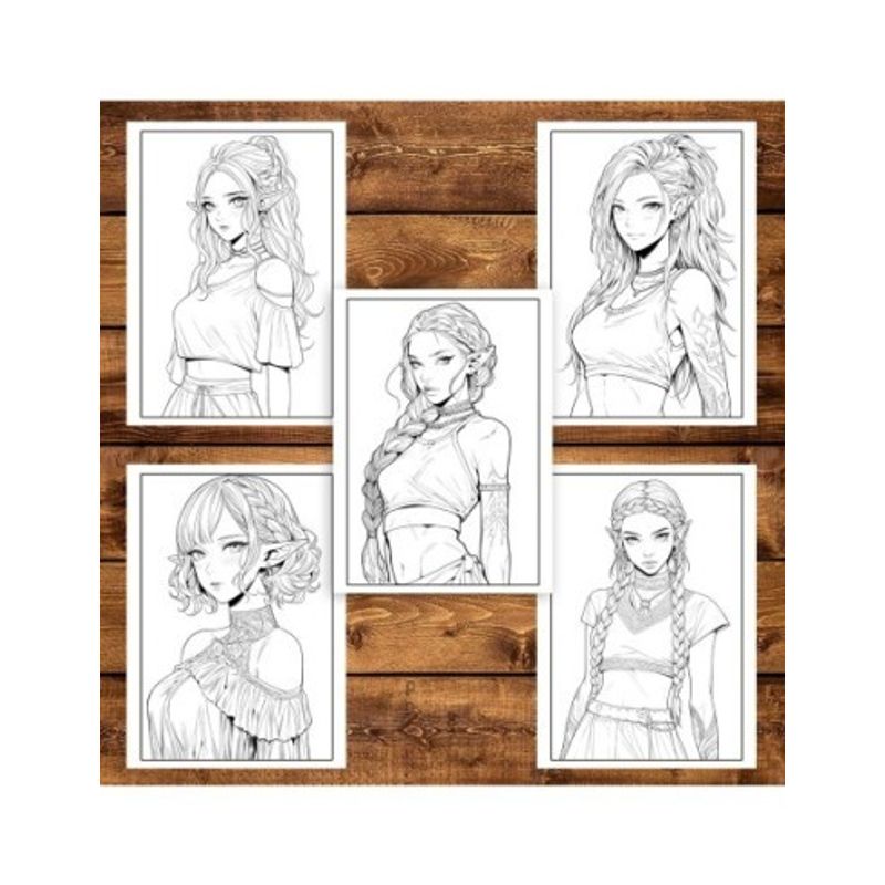 Carti si Birotica - Carti - Carti pentru copii - Carti de colorat - Carte de colorat pentru adulti, 50 de ilustratii Anime Modern Elves, 106 pagini, A5 - Infinity.ro