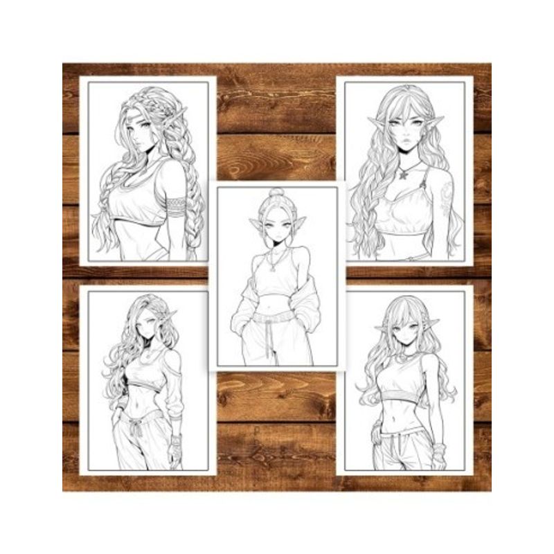 Carti si Birotica - Carti - Carti pentru copii - Carti de colorat - Carte de colorat pentru adulti, 50 de ilustratii Anime Modern Elves, 106 pagini, A5 - Infinity.ro